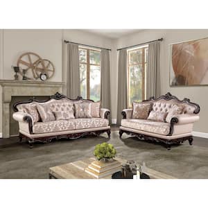 Noel 48.5 in. Brown Pattern Fabric 2-Seater Loveseat with Rolled Arms