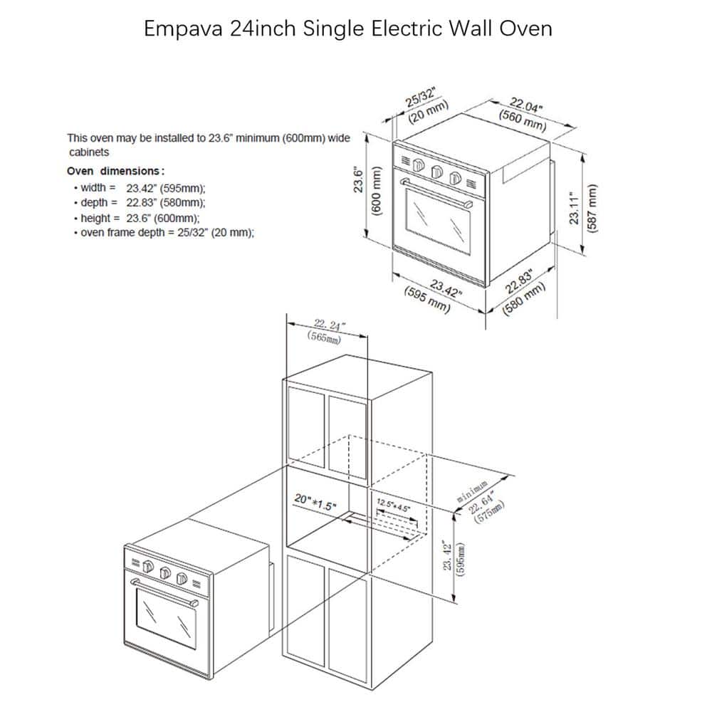 Empava 24 Inch Silver Mirror Glass Convection Wall Oven
