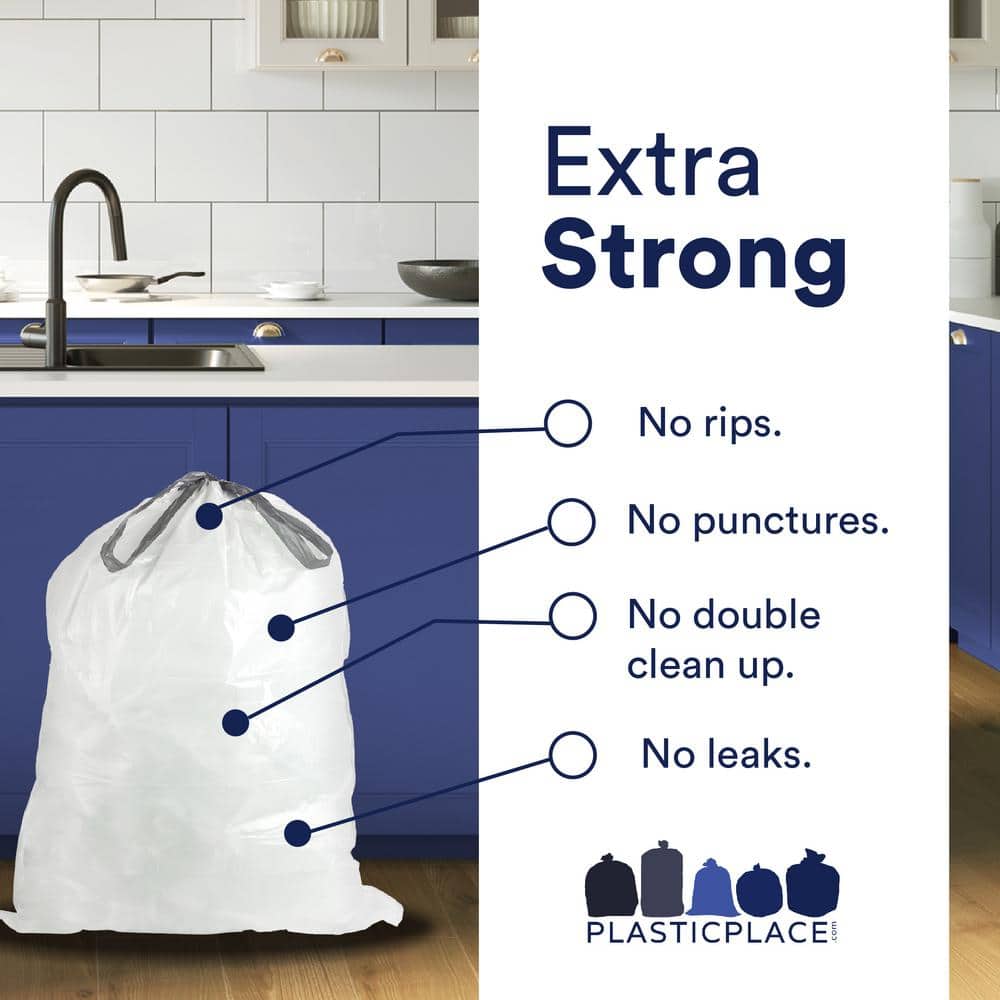 White Tear-Resistant Drawstring Trash Bags, 5.2 Gallon, 100 Count