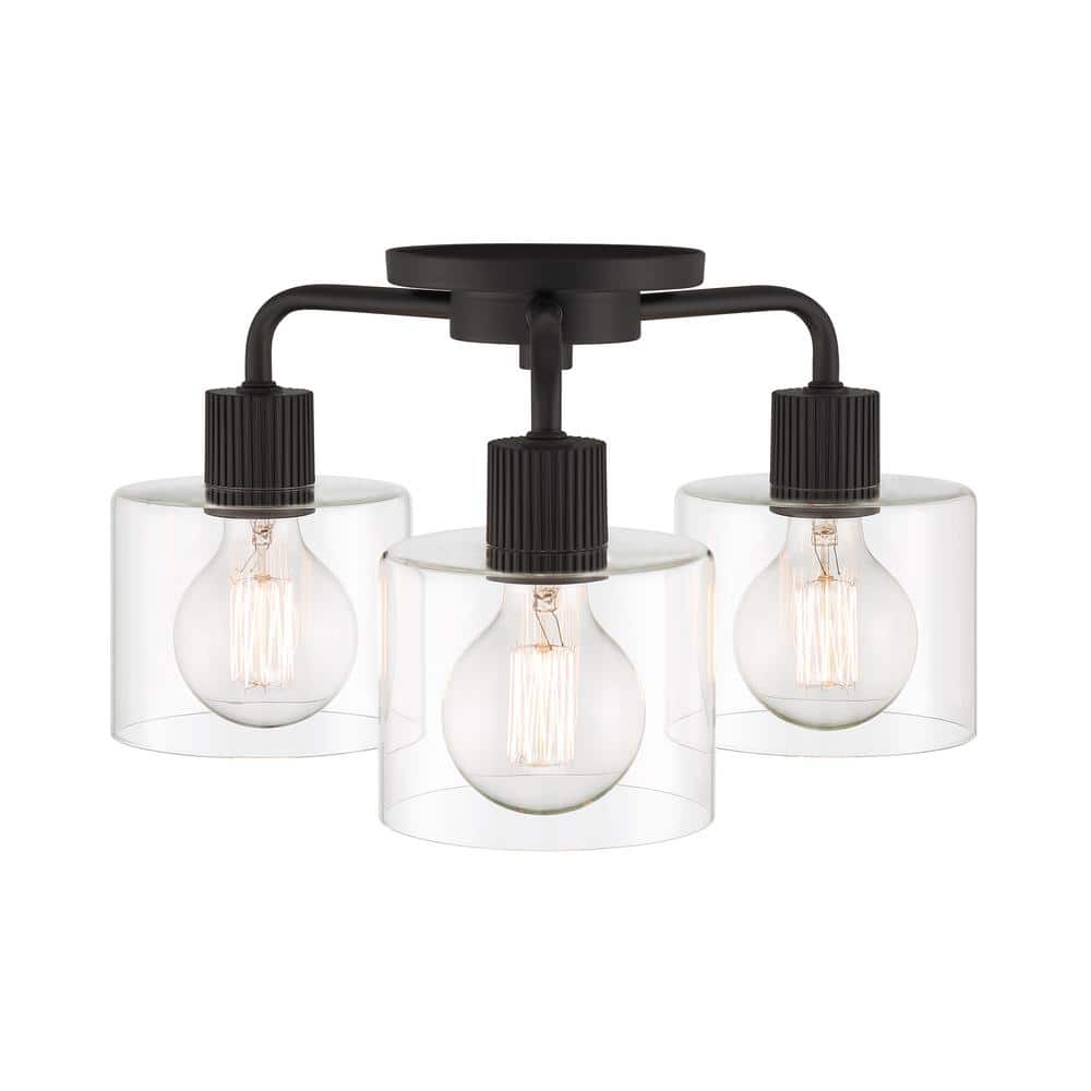 Vibrato Matte Black 3-Light Semi-Flush Mount Light