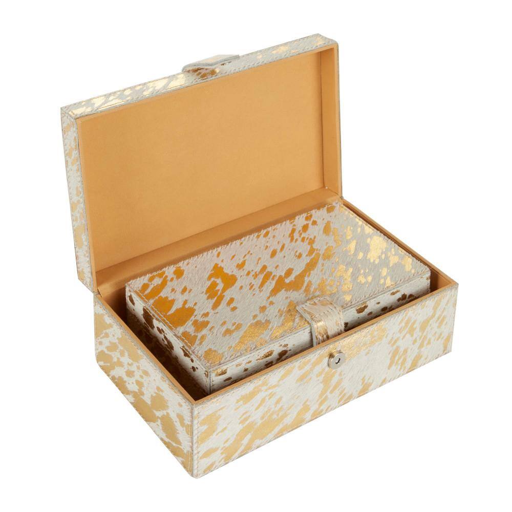 Glam Gold Leather Rectangular Decorative Box Set
