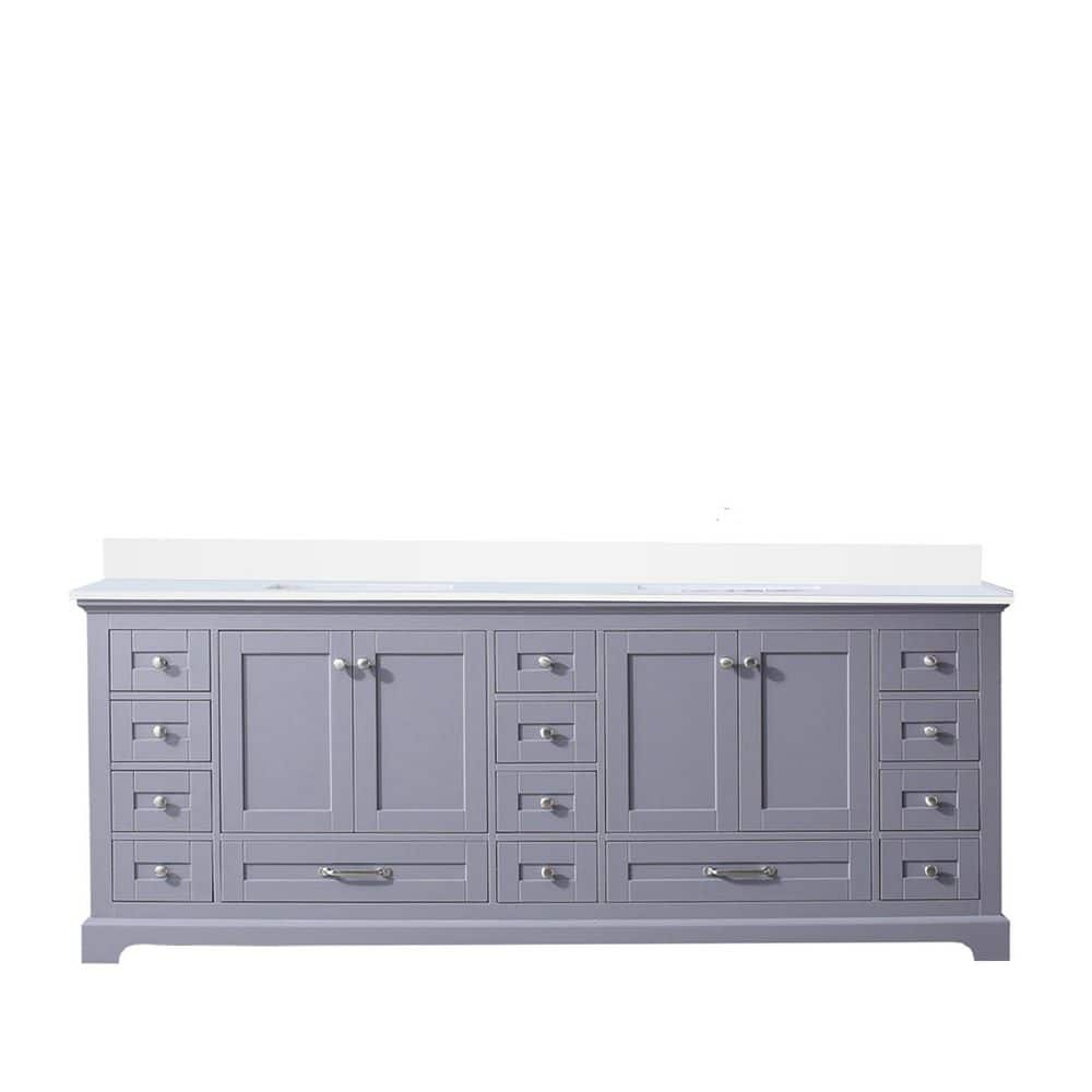 Lexora 84" Dark Grey Double Vanity with White Quartz Top