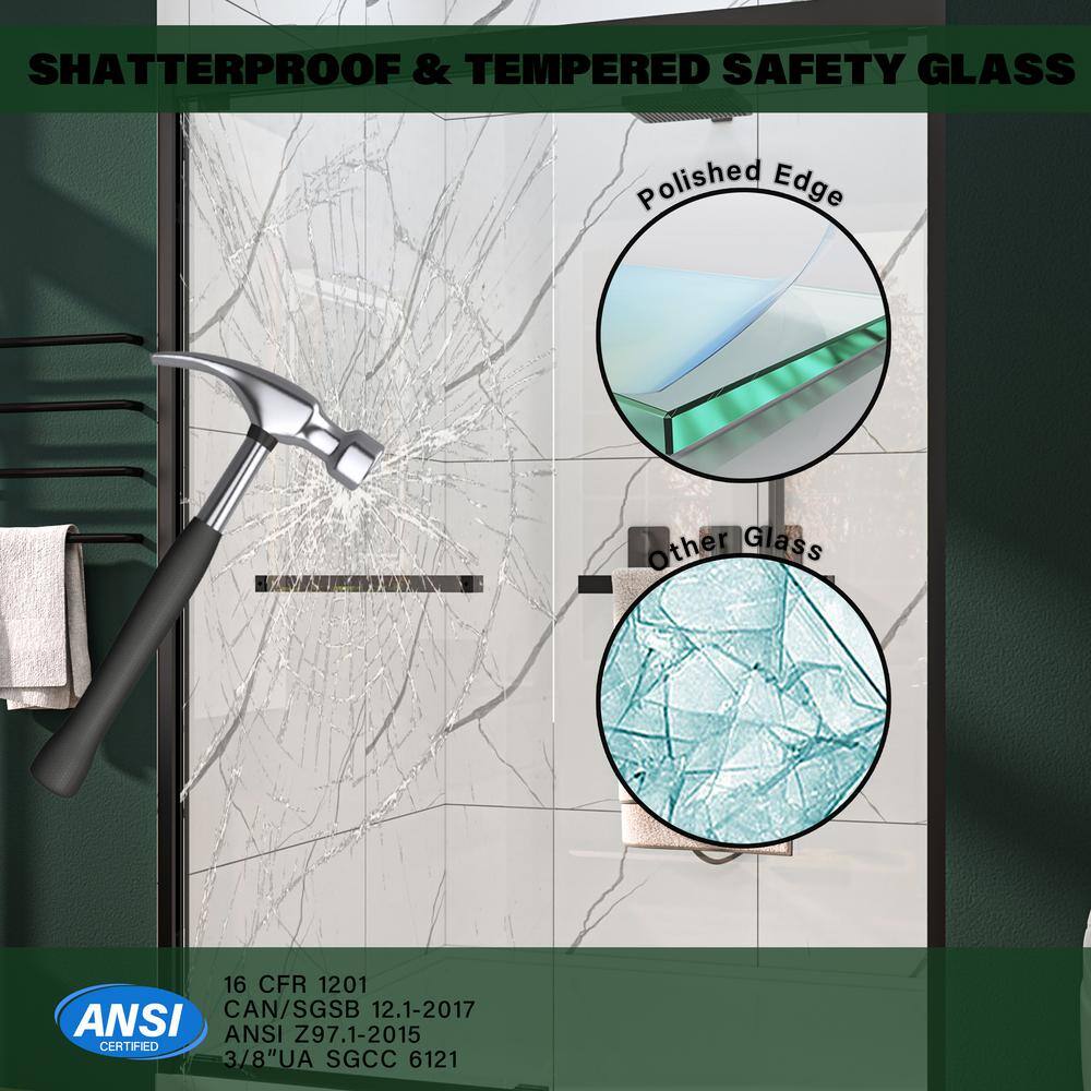 60'' Matte Black Double Sliding Frameless Shower Door with Clear Glass