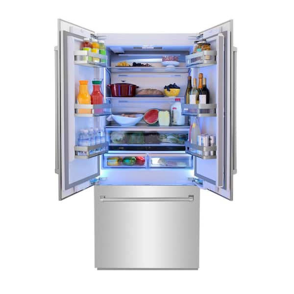 36 in. 3-Door French Door Refrigerator with Internal Ice and Water Dispenser in Stainless Steel