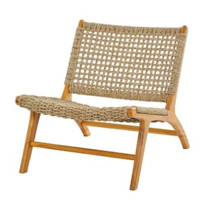 Light Brown Handmade Teak Wood Accent Chair with Woven Seagrass Seat