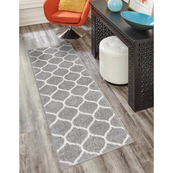 Trellis Frieze Rounded Light Gray 2 ft. x 8 ft. 8 in. Area Rug