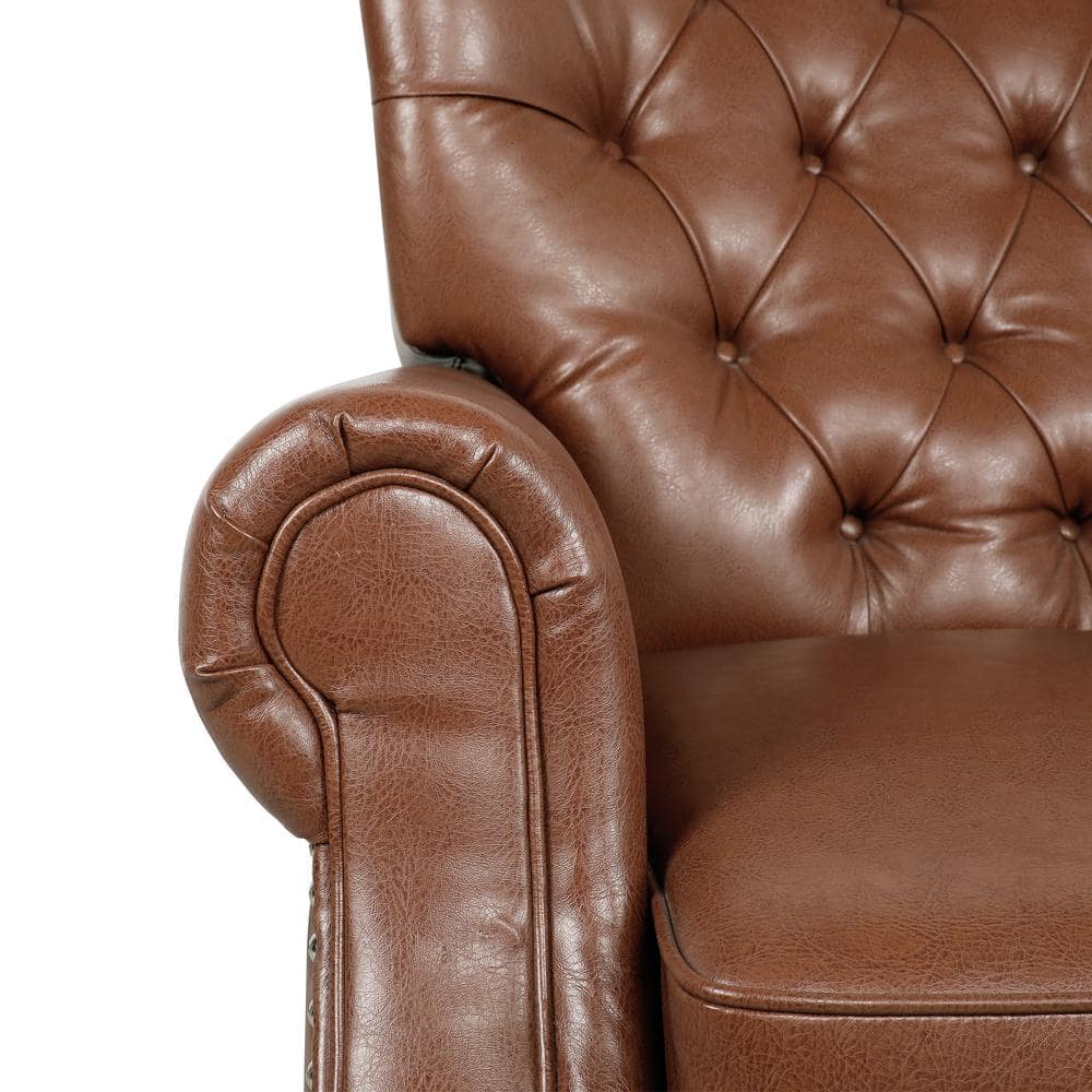 Cognac Brown Elegance Faux Leather Wood Club Recliner