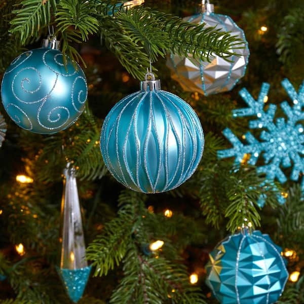 3 TURQUOISE & WHITE SNOWFLAKE CHRISTMAS SHATTER RESISTANT ORNAMENTS DECORATION 
