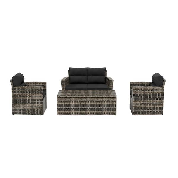 WESTIN OUTDOOR Alpine 4-Piece Rattan Wicker Patio Conversation Set with Gray Cushions