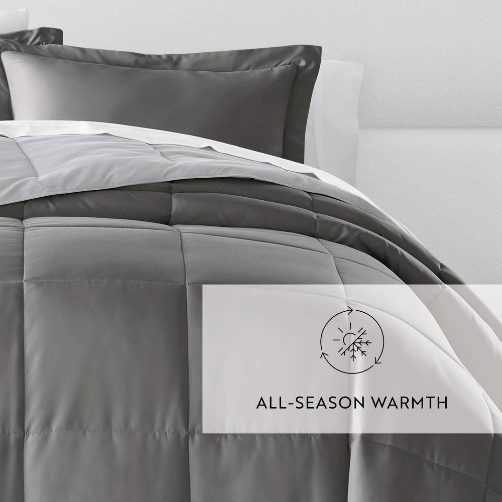 King Gray Reversible Down Alternative Microfiber Comforter Set