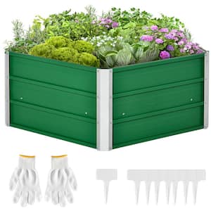 39.25 in.W x 39.25 in.D x 15.75 in.H Green Steel Raised Garden Bed for Backyard to Grow Vegetables, Herbs, Flowers