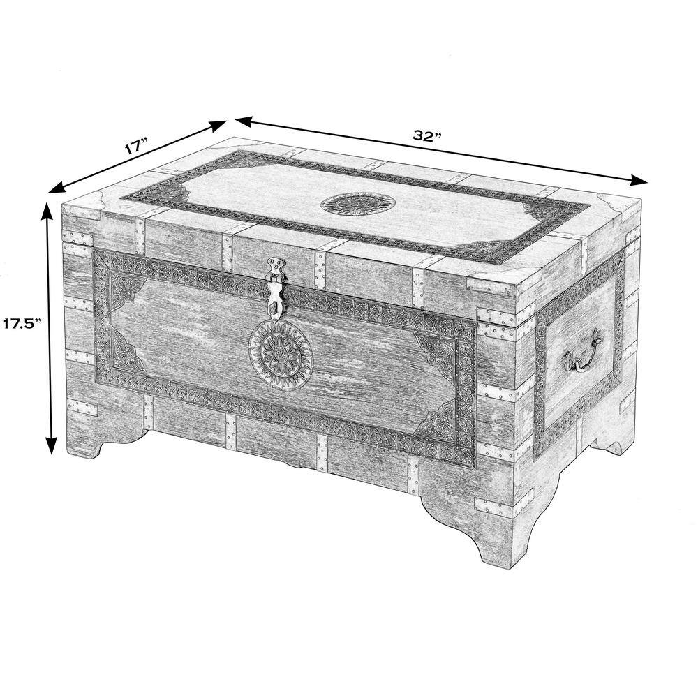 Bohemian Rectangular Brown Wood and Metal Storage Trunk