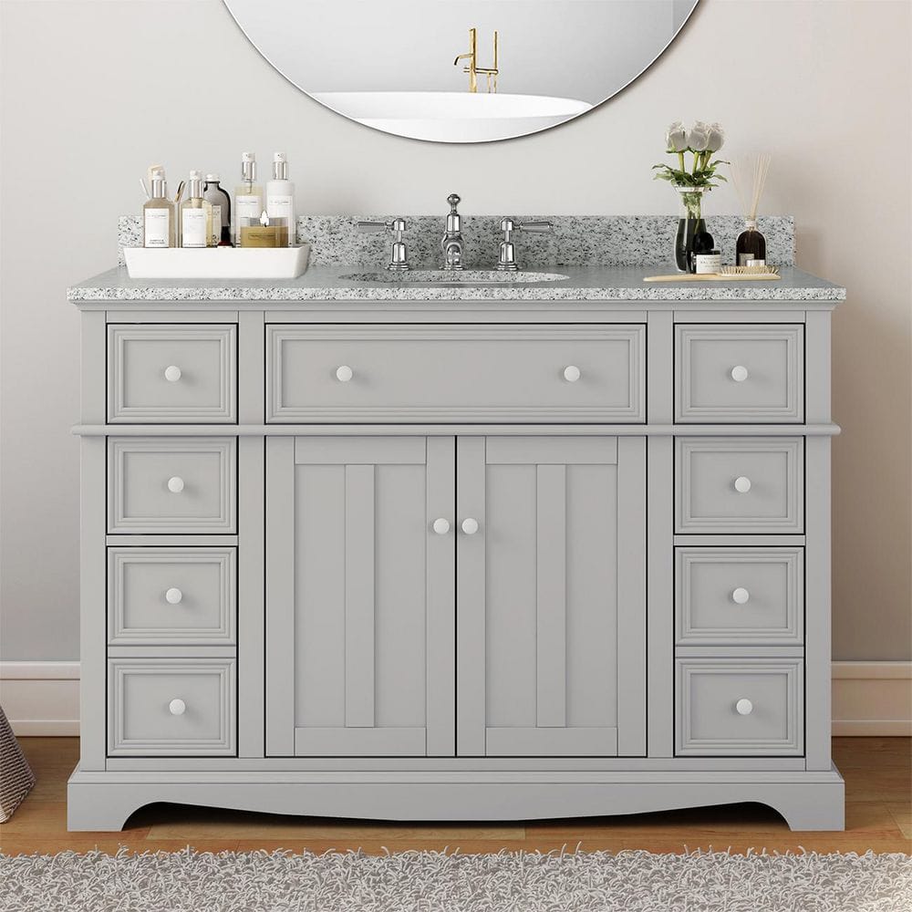 Fremont 49 in. Single Sink Grey Bath Vanity with Grey Granite Top (Assembled) price history on PriceWatchPro