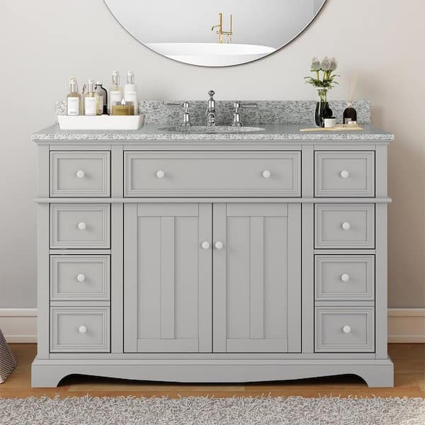 Home Decorators Collection Fremont 49 in. Single Sink Grey Bath Vanity with Grey Granite Top (Assembled)