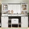 Harper & Bright Designs 2-Piece White Makeup Vanity Set with Mirror, LED Lights, Drawers, Glass Visual Desktop and Cushion Stool HZZ123AAK
