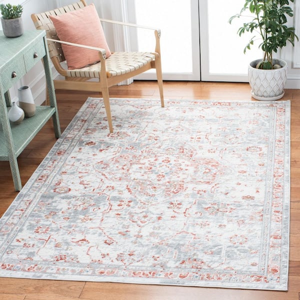 Shivan 4 ft. x 6 ft. Ivory/Rust Distressed Border Medallion Area Rug