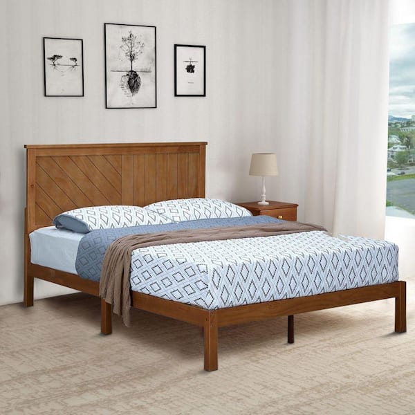 Anti Skid Wooden Bed Frame, King Size Bed Frame With Headboard For Memory Foam Mattress
