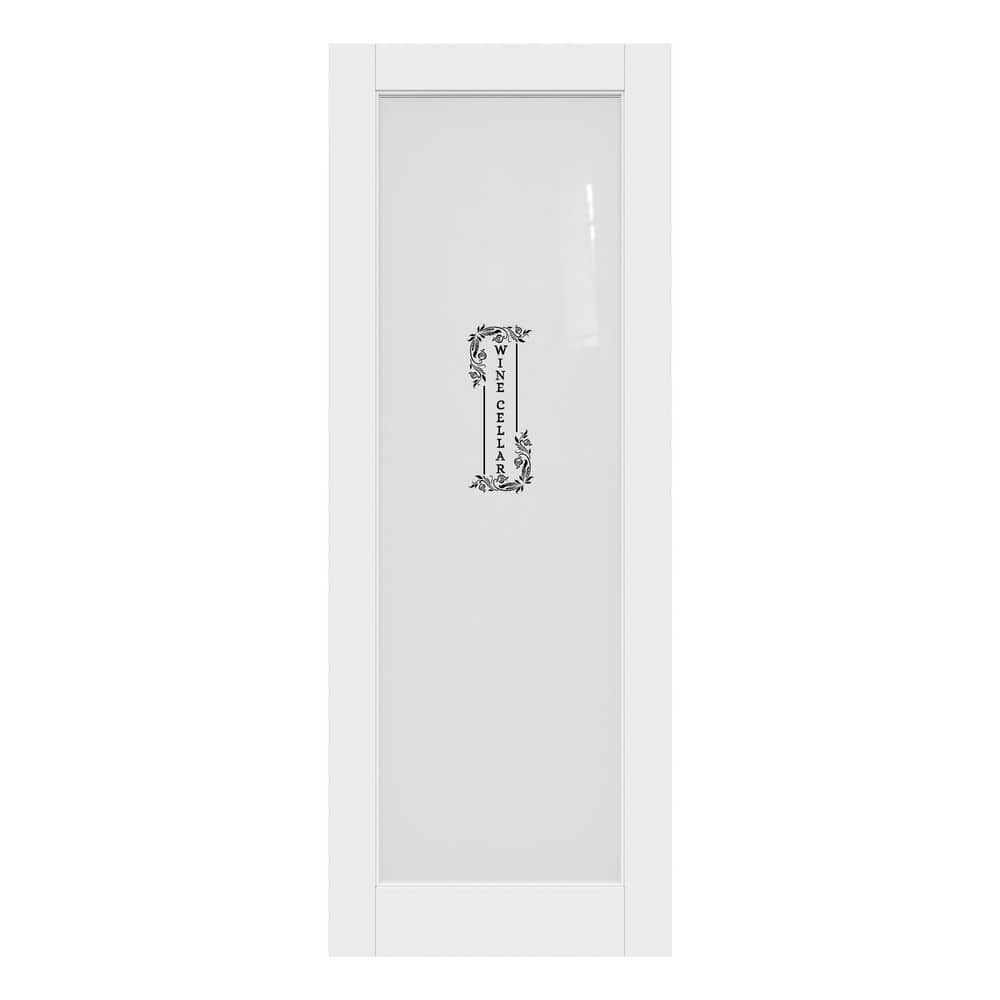 28 in. x 80 in. 1-Lite Tempered Frosted Glass White Primed Solid MDF Interior Door Slab with Peel Sticker (Wine Cellar) price history on PriceWatchPro