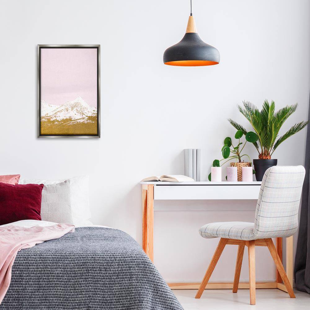 Snowy Mountain on Pink by Gemma Bardot Gray Floater Frame Nature Graphic Art Print 25 in. x 17 in. price history on PriceWatchPro