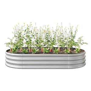 70.86 in. x 35.43 in. x 11.42 in. Large Silver Metal Oval Outdoor Raised Garden Bed for Plants, Vegetables, and Flowers