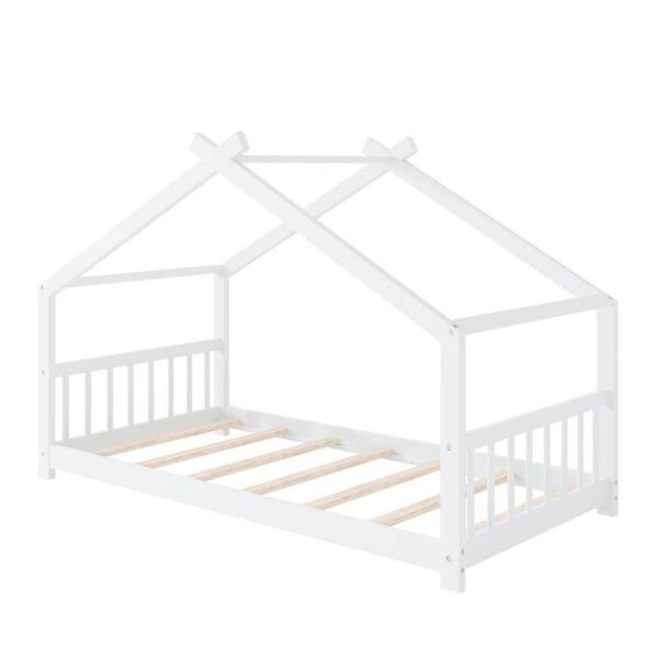 Z-joyee 41.2 in. White Twin Wood Kids Platform Bed LYZY9 - The Home Depot