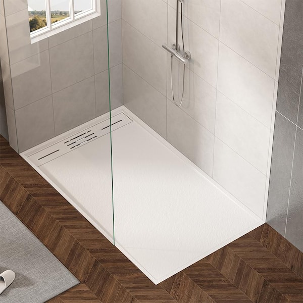 60 in.Lx32 in.Wx1. 25 in.H Alcove Shower Pan Base with Stain, less Steel Drain, Low Profile, Wheelchair Accessible White