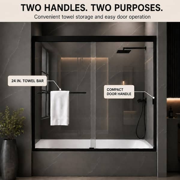 TaiMei 60 in. W x 56 in. H Sliding Semi Frameless Tub Door in
