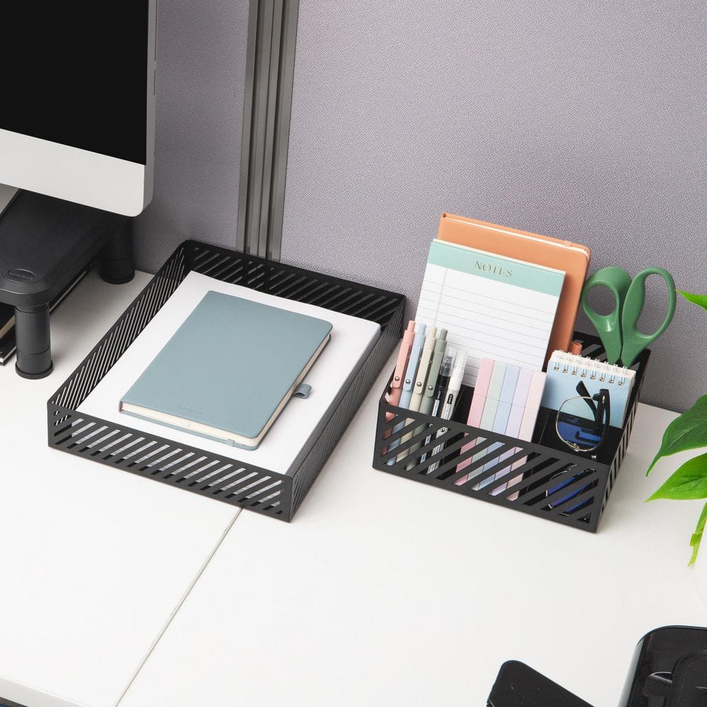 12.75 in. W x 2.25 in. H Metal Letter Size Paper Tray, Desktop Document Organizer with Non-Slip Pads, Black