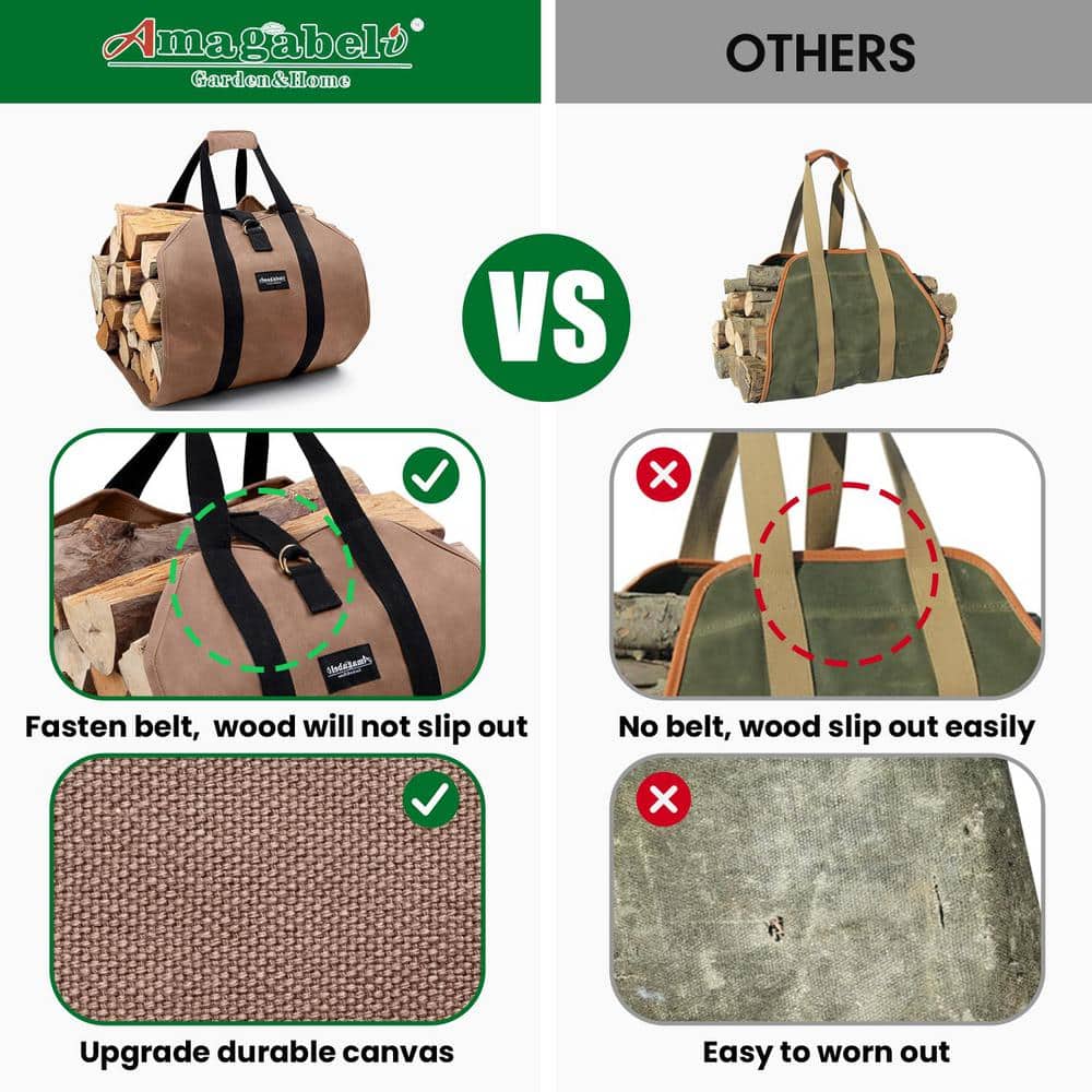 Large Brown Waxed Canvas Firewood Carrier Bag