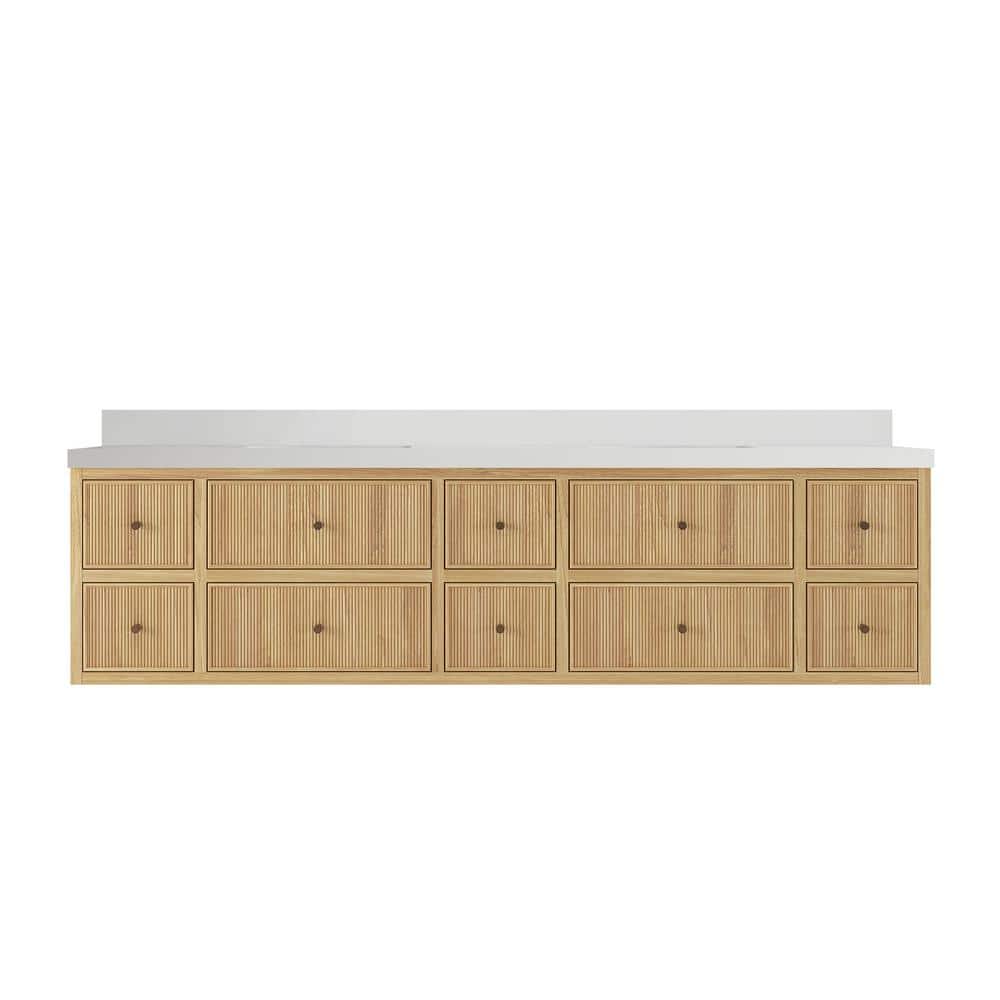 Sonoma Floating 84 in. H Double Sink Freestanding Light Natural Bath Vanity with White Quartz Top Unassembled price history on PriceWatchPro