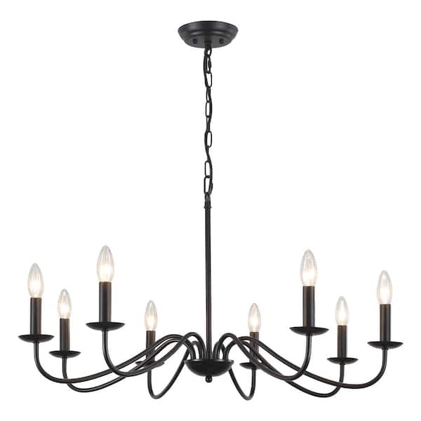 8-Light Classic Matte Black Candle Style Chandelier for Kitchen Island Dining Room with No Bulbs Included