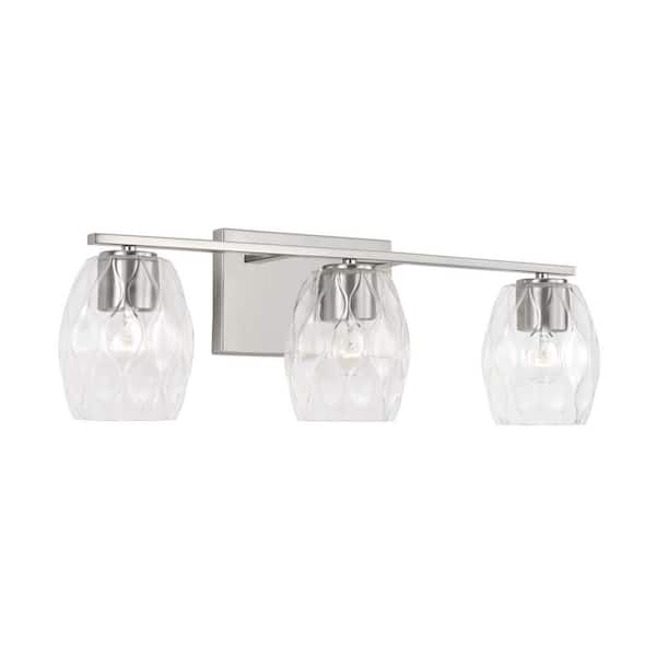 Capital Lighting Fixture Company Lucas 24 in. W x 8 in. H 3-Light Brushed Nickel Vanity Light with Wavy Embossed Glass