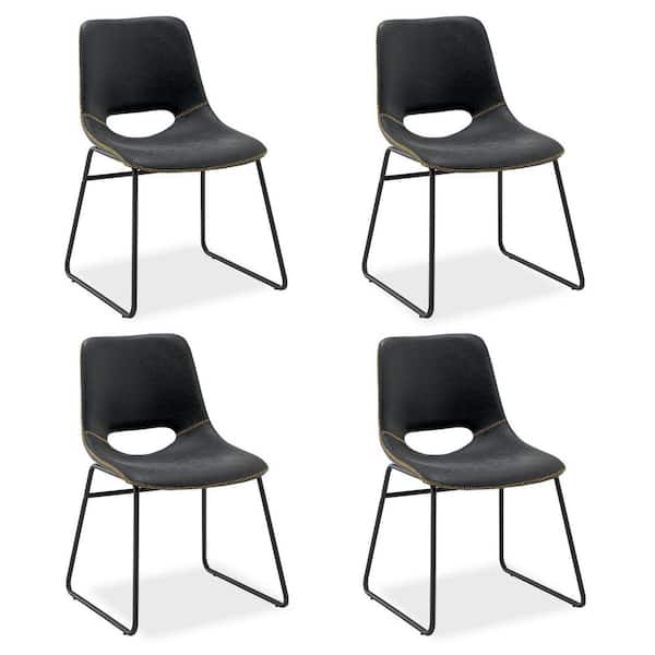 LUE BONA 31.89 in. Black Low back Metal Frame Faux Leather Dining Chairs (Set of 4)