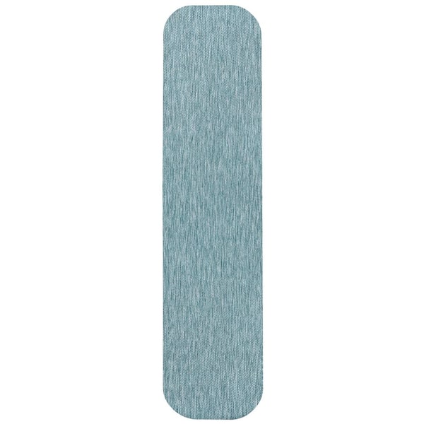 Miles Modern Minimalist Radius Corner Solid Turquoise 2 ft. x 8 ft. Indoor/Outdoor Shaped Runner Rug