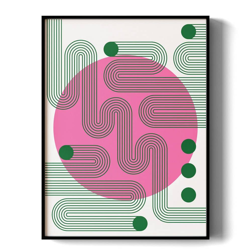 1 Piece Framed Abstract Canvas Wall Art Pink Circle Wall Decor Green Line Art Decorative Canvas Print 24 in. x 18 in. price history on PriceWatchPro