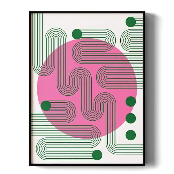 1 Piece Framed Abstract Canvas Wall Art Pink Circle Wall Decor Green Line Art Decorative Canvas Print 24 in. x 18 in.