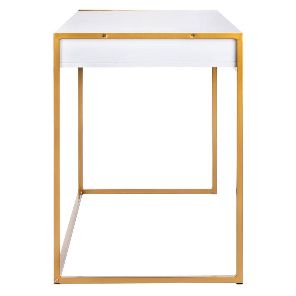 Elodie White and Gold Wood Home Office Desk with Drawer