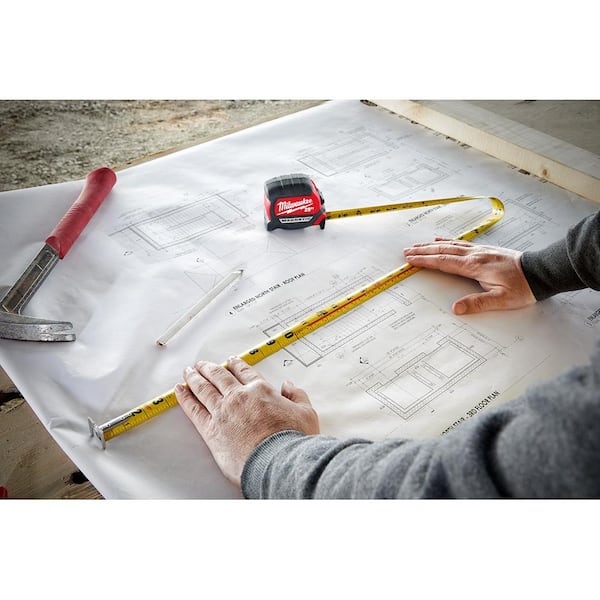 Milwaukee 4822042548225210 25 ft. x 1.2 in. Compact Wide Blade Tape Measure with 12 ft. Standout and Torpedo Level