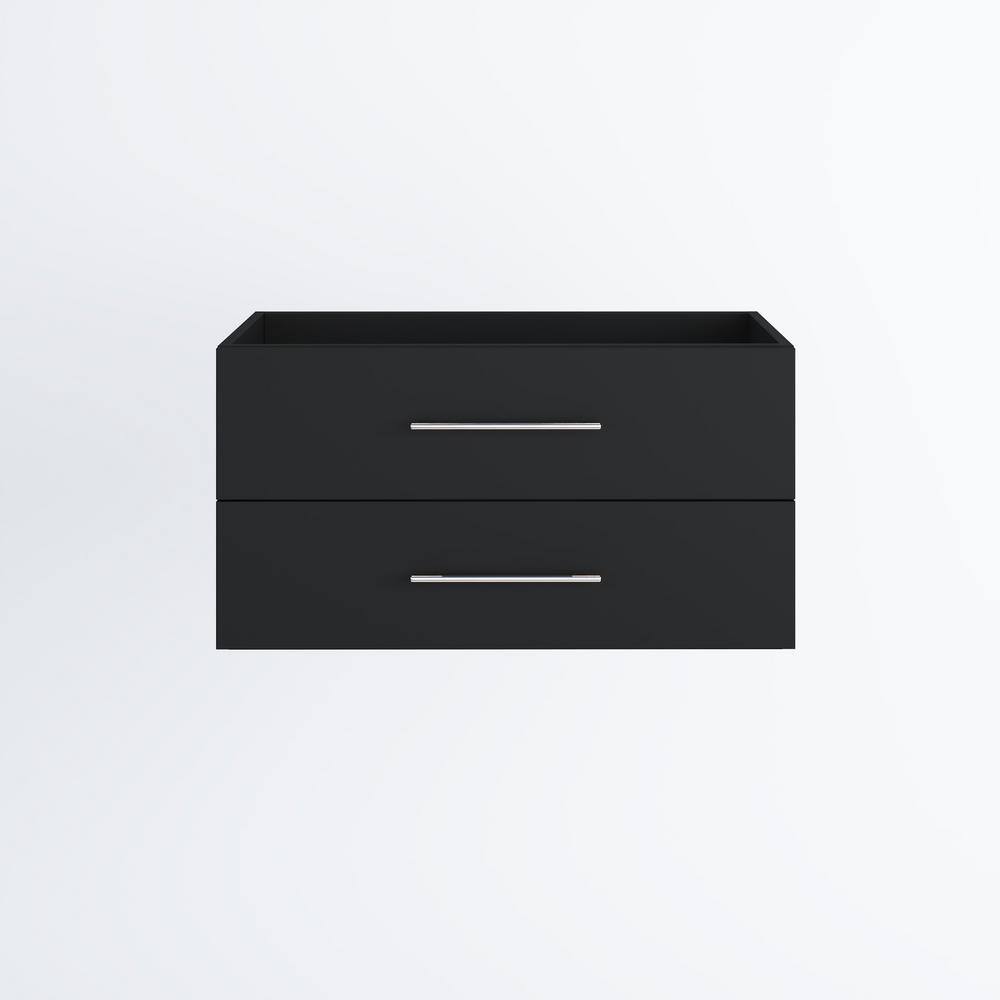 Napa 36" Black Wall-Mounted Floating Bathroom Vanity with Round Handles