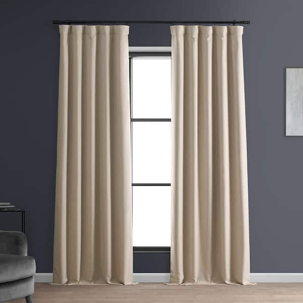 Exclusive Fabrics & Furnishings Safari Tan Beige Solid Blackout Curtain - 50 in. W x 84 in. L (1 Panel)