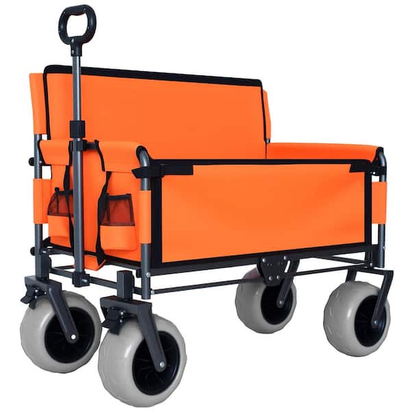 Orange 6.4 cu. ft. Steel Garden Cart, 3-in-1 Folding Wagon, Convertible to Chair
