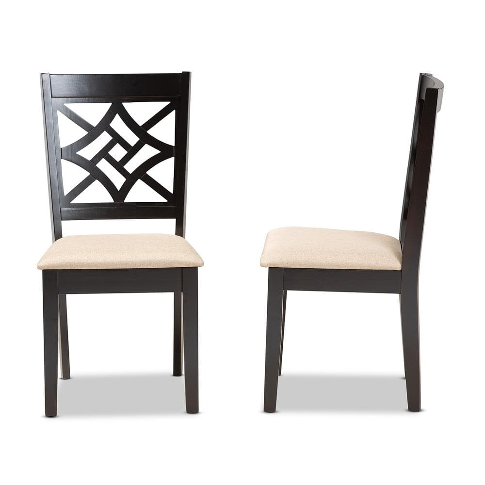 Nicolette Sand Fabric and Dark Brown Wood Upholstered Dining Chair