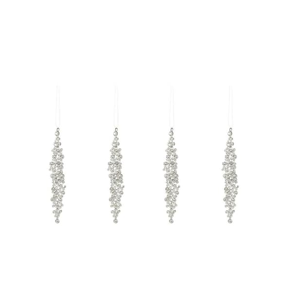 SULLIVANS 6 in. Icicle Gem Christmas Ornament Set of 4, Silver