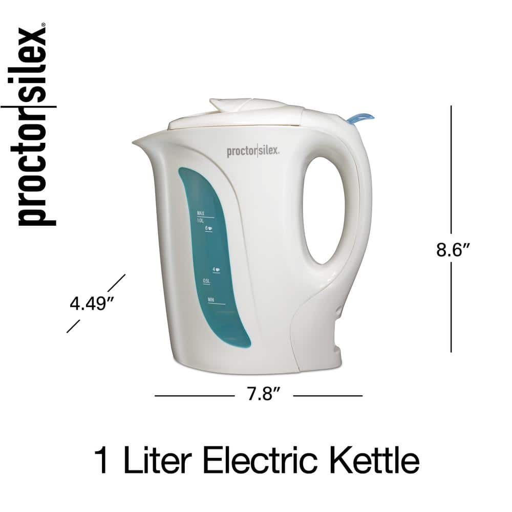Proctor Silex 1 Liter White Electric Kettle with Auto Shutoff