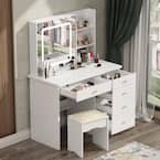 FUFU&GAGA 5-Drawers White Makeup Vanity Sets Dressing Table Sets with ...