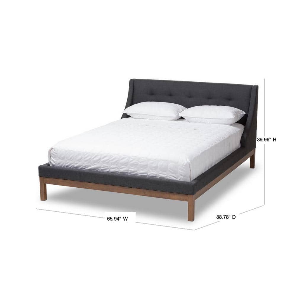 Queen Dark Grey Tufted Upholstered Walnut Wood Platform Bed