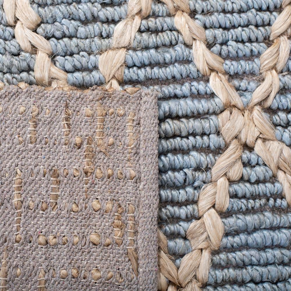 Handmade Light Blue and Beige Jute Geometric Area Rug, 5' x 8'