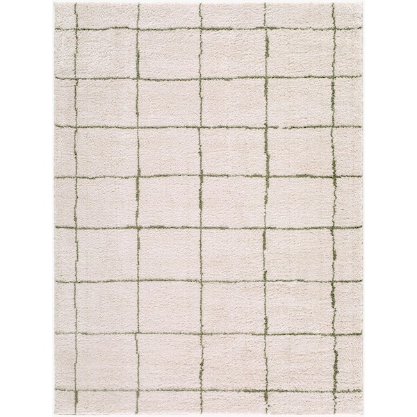 ELLE Decor Rivoli 5 ft. x 7 ft. Cream/Green Geometric Machine Washable Area Rug