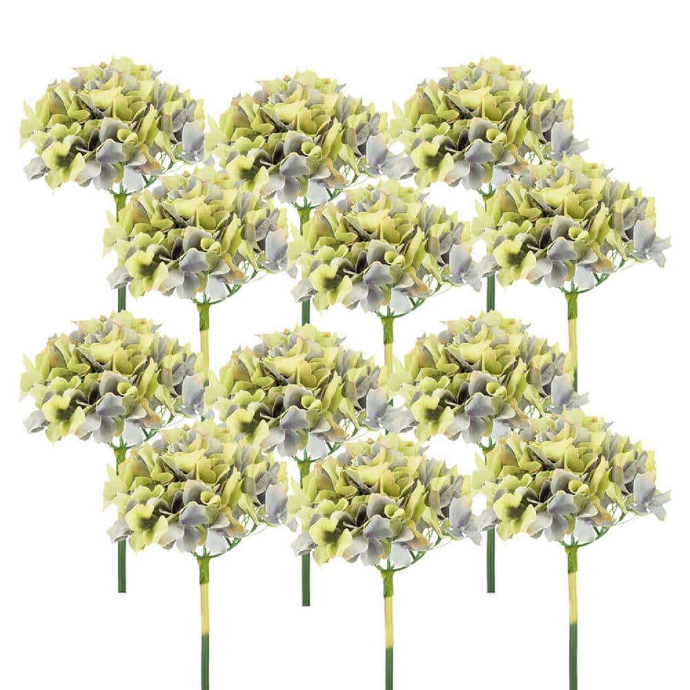 14" Purple and Green Faux Hydrangea Set of 12