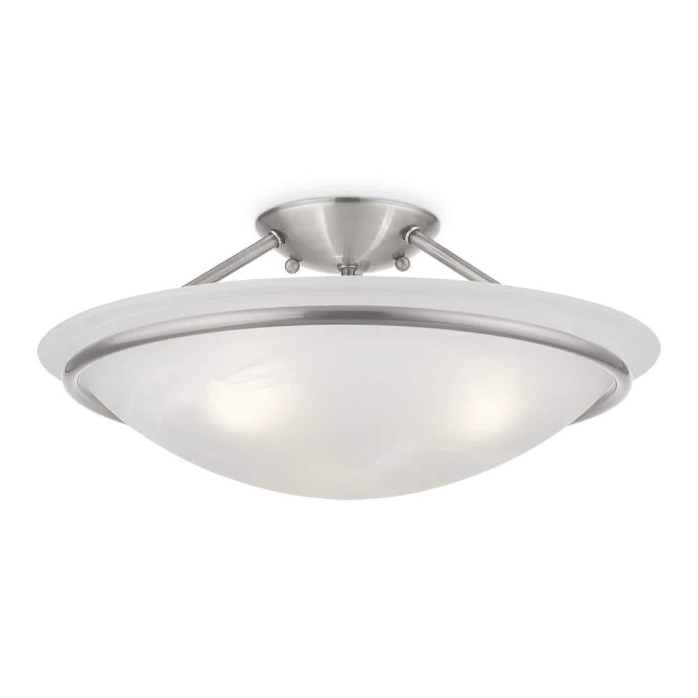 Newburgh Brushed Nickel 3-Light Semi-Flush Mount with Alabaster Glass Bowl